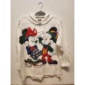 Vintage 90's Mickey & Minnie Mouse Hooded Long Sleeve Shirt Size M Disney